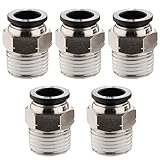 Jienk 5PCS Pneumatic Male Straight 1/2" Tube OD x 1/2" NPT Thread Push to Connect Air Fittings, Quic