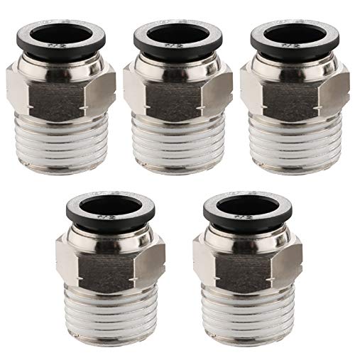 Jienk 5Pcs Pneumatic Male Straight 1/2" Tube Od X 1/2" Npt Thread Push To Connect Air Fittings, Quick Connector For Air Ride Air Horn Air Compressor #TOP4