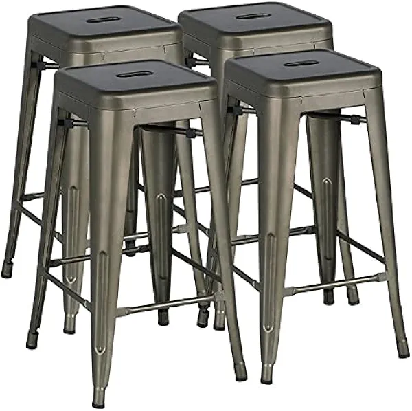 Yaheetech 30 Inch Metal Bar Stools Set of 4, Bar Height Backless Bartools, Industrial Stackable Bar Chairs with Footrest for Kitchen/Dining Room/Bistro/Patio, Gun Metal