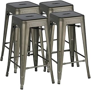 Yaheetech 30 Inch Metal Bar Stools Set of 4, Bar Height Backless Bartools, Industrial Stackable Bar Chairs with Footrest for Kitchen/Dining Room/Bistro/Patio, Gun Metal