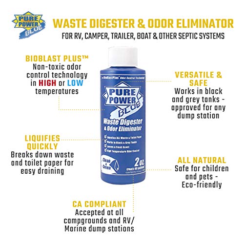 Image of Valterra V23017 'Pure Power Blue' Waste Digester and Odor Eliminator - 4 oz. Bottle, (Pack of 6)