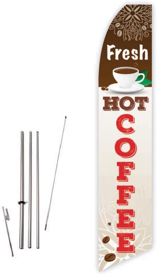 Fresh Hot Coffee (Brown) Super Novo Feather Flag - Complete with 15ft Pole Set and Ground Spike