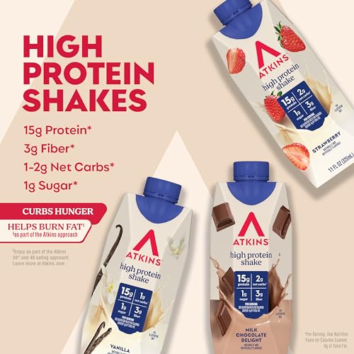 Image of Atkins Best Sellers Protein Shake Variety Pack, Strawberry, Vanilla and Milk Chocolate Flavored Protein Shakes, 15g Protein, 3g Fiber, GLP-1 Friendly, 12 Count