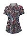 TFSDOD Ladies Tropical Print Golf Shirts 3-Button Short Sleeve Lapel Collar Curved Hem 2025 Fashion Casual Polo Shirt Floral Black L