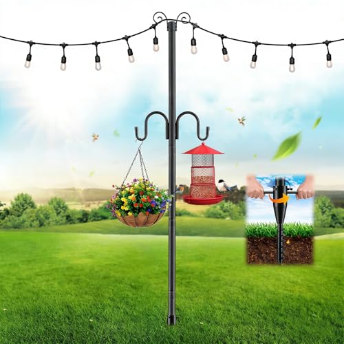 TAILERNRUYE Shepherds Hooks for Outdoor 140 inch 4 Hooks Heavy Duty Adjustable Bird Feeder Pole for Hanging Plant Baskets Lantern Hummingbird Feeder Garden Plant Hanging Wedding Decor Wind Chimes