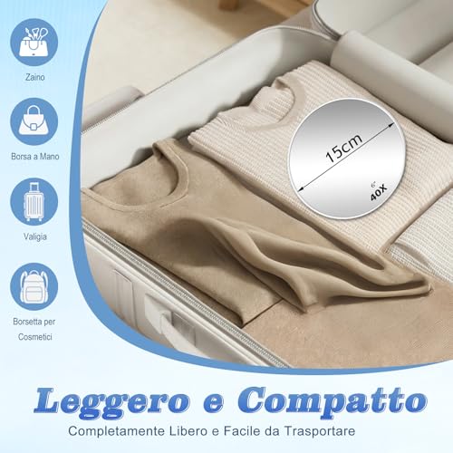 Solinorex Specchio Ingranditore 40X, Specchio Per Il Trucco Con Funzione Di Ingrandimento, Specchio Portatile Include Supporto, Pinzette E Forbici, Specchio Per Il Trucco Da Viaggio - 5
