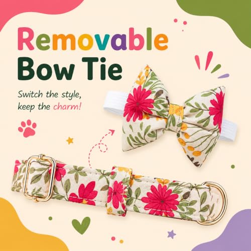 Image of Premium Dog Collar with Bow Tie, Adjustable Size, Lightweight | for 23-35 Kilograms Dogs (L, Floral)