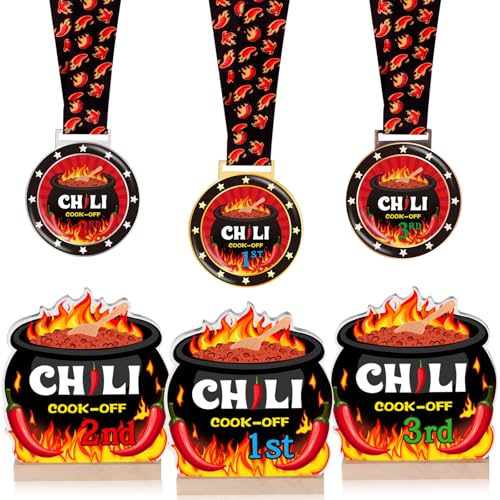 Misdary 6 Pcs Chili Cook Off Awards, Competition Trophies Medals, Chili Pot