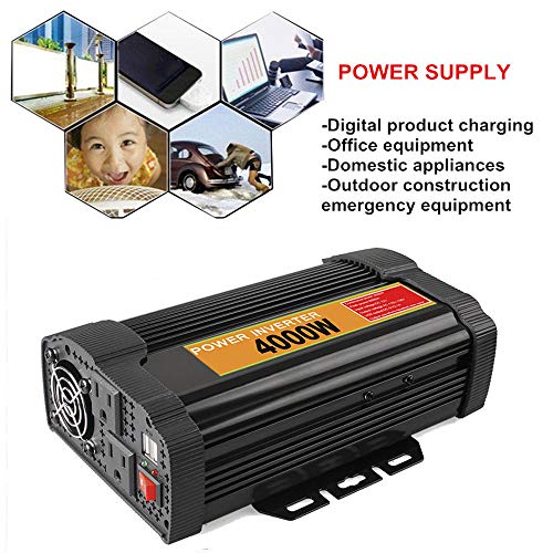GRTBNH Power Inverter 3000W 4000W/5000W/6000W/8000W/10000W, Modified Sine Wave Converter DC 12V to AC 110V, Car Inverter with 2 USB Power for Caravan/Camping/Boat,8000w