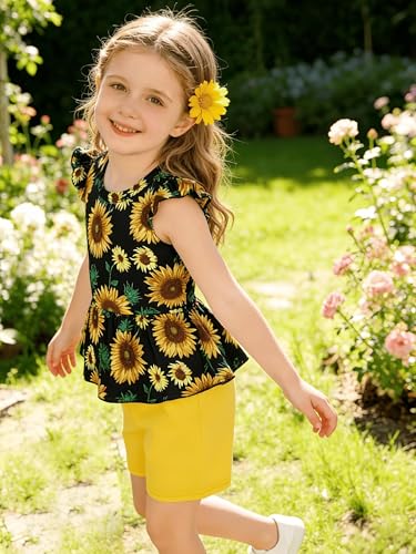 Image of Girls Summer Outfits Toddler Baby Girls Short Sets 2 Piece Clothing Set Flutter Sleeve Shirt and Short 2-7 Years