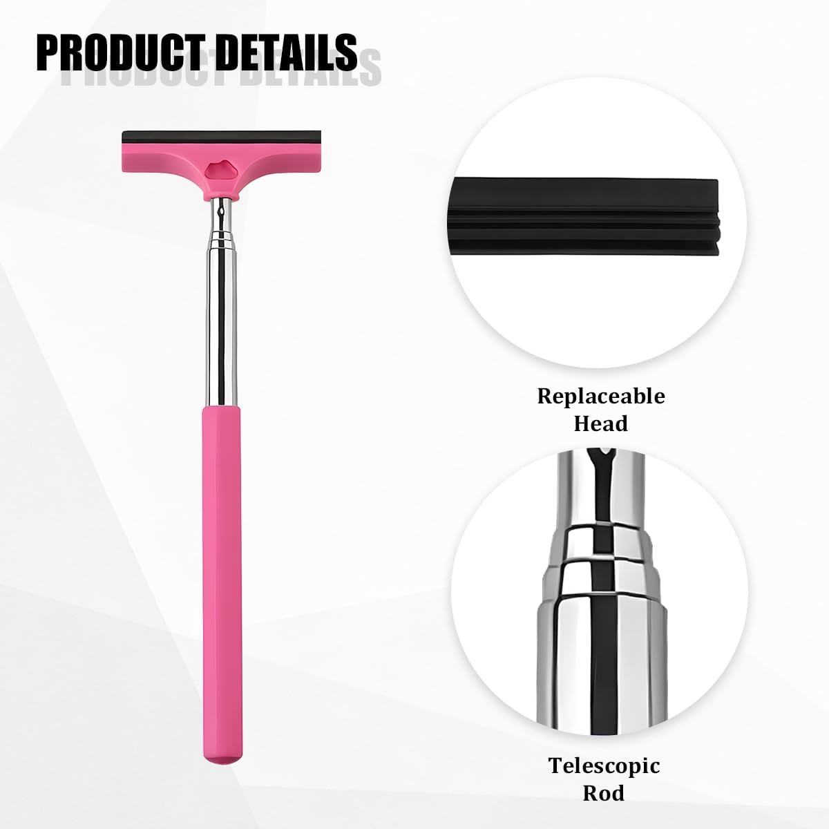 Car Side Mirror Squeegee, Retractable Vehicle Side Rearview Mirror Wiper with Long Handle, Portable Auto Window Cleaner Tool, Universal for SUV Automobile Truck (Rose Red)