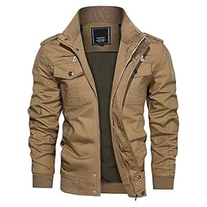 CRYSULLY Men’s Spring Fall Casual Windbreaker Jacket Cargo Stand Collar Military Bomber Jackets Coat