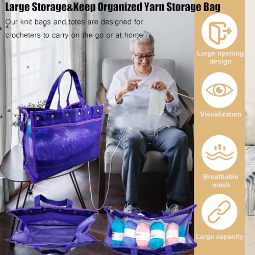 Image of Knitting Bag Large Yarn Storage Organizer,Yarn Bags for Crocheting,Crochet Storage Bags for Crochet Hooks,Knitting Needles,Knit Bags Ideal Knitting & Crochet Gift(Purple)