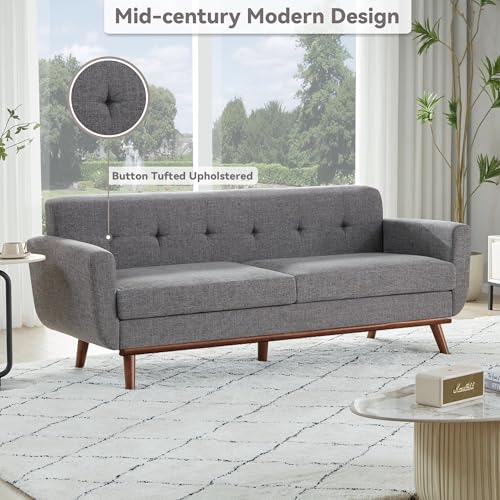 Image of Kingfun 77.2 inch W Loveseat Sofa, Mid Century Modern Decor Love Seat Couches for Living Room, Button Tufted Upholstered Furniture, Solid & Easy to Install Small Couch for Bedroom Office Apartment, Gray