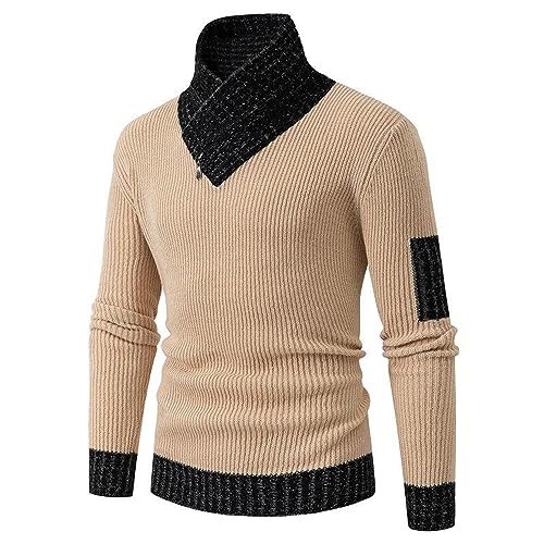Mens Scarf Collar Knitted Sweater Turtleneck Casual Long Sleeve Rib-Knit Pullover Sweaters Slim Fit Comfort Jumper Top3