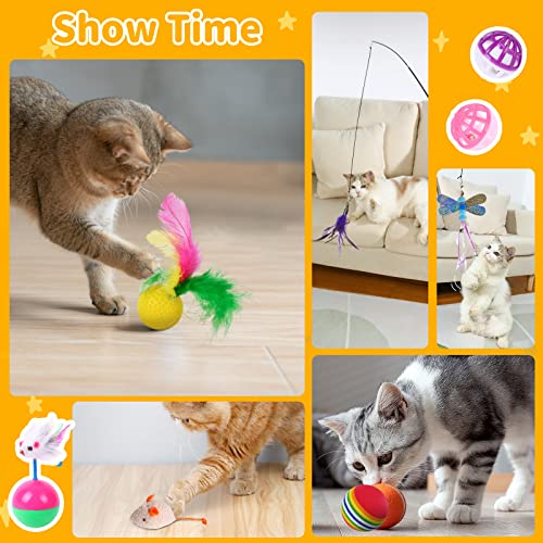 TAVADA Katzenspielzeug Set mit Katzentunnel,Katzen Spielzeug,37 Stück Kätzchen Maus Spielzeug Set,mit Katzentunnel,Bälle,Plüschspielzeug,Federspielzeug für Kitty Katzen