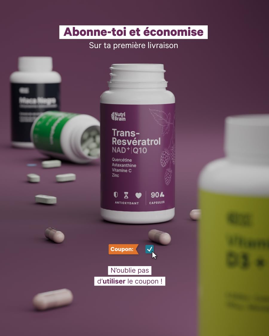 Trans-Resvératrol 98%, NAD⁺, Coenzyme Q10, Quercétine, Astaxanthine, Vitamine C & Zinc | Antioxydant Puissant, Anti-Âge & Immunité | 90 Gélules | Formule Avancée 7 Actifs Synergiques | 3 Mois
