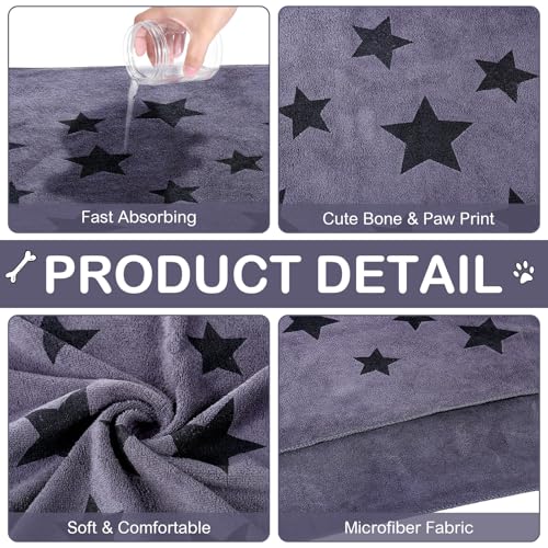 Image of Chumia 8 Pcs Dog Towel for Drying, 40 x 24 Inch, Star, Gray