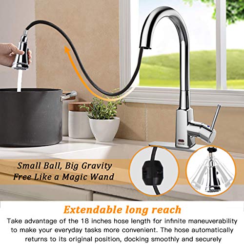 Touchless Kitchen Faucet,Soosi Motion Sensor Single Handle Automatic Kitchen Faucets One/3 Hole 3-Function Kitchen Faucets With Pull Down Sprayer Spot Free Polished Chrome Solid Brass Stainless Steel #TOP3
