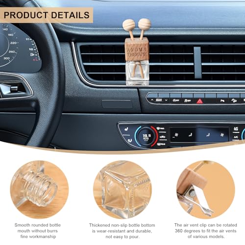 Image of KVAEY 2PCS Car Diffuser Air Freshener Bottle, Refillable Empty Glass Perfume Bottles with Vent Clip, Universal Essential Oil Diffuser for Most Vehicles, Interior Car Accessories (2PCS, Word)