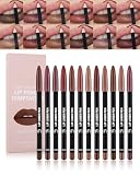 Matte Lip Liner Pencil Set, 12 Colors Creamy Lipliner Crayon, Long Lasting Waterproof Lip Tint Stain, Smooth, High Pigmented, Smudge-Proof Non-Stick Cup Lipstick Makeup Pen, Lip Liners Kit for Women-S -  Lestpola