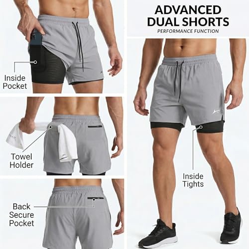 Image of PROSHARX Apex Dual Shorts Advanced with Concealed and Secure Pockets & Towel /T-Shirt Holder | Men's 2 in 1 Double Layer Short for Running, Gym & Sports