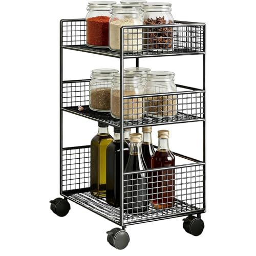 Carrito de aperitivos | de metal multiusos móvil de 3 pisos con ruedas – de almacenamiento de cocina | para dormitorio, limpieza, estudiante, lavandería, aula, habitación, artesanía, casa