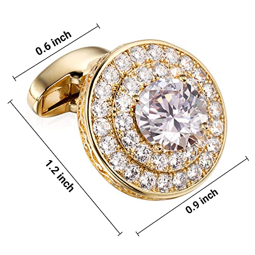 Image of HAWSON Cufflinks for Men, Gold Diamond Crystal Cufflinks for Groom Husband Personalized Gifts, Mens Formal Wedding Business Cufflinks, Luxurious Gorgeous Cuff Links French Shirt Accessories