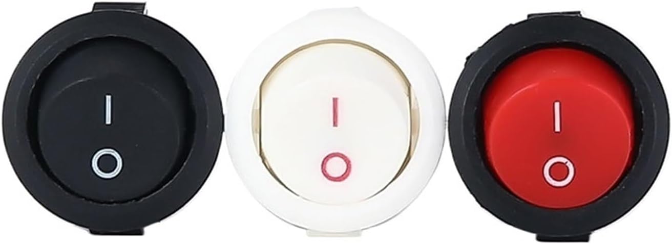 5 Pieces 20mm Diameter Round Rocker Switch Black mini 2-pin ON-Off KCD1-105(Red)