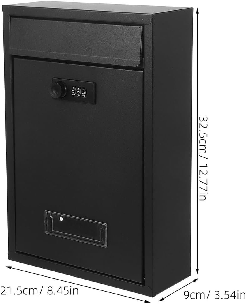 Wall-Mounted Lockable Mailbox with Combination Password Lock, Weatherproof Outdoor Steel Security Letter Box for Home and Office Suggestion Box