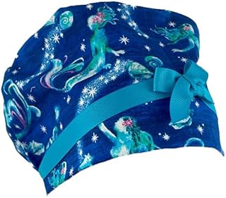 European Style Scrub Cap - Grosgrain Ribbon â€“ Mermaids at The Sea - Scrub Hat for Women & Men tie Back | Working Cap with Holder. Scrub Hats for Women, Nurses Hats | Dr. Hats