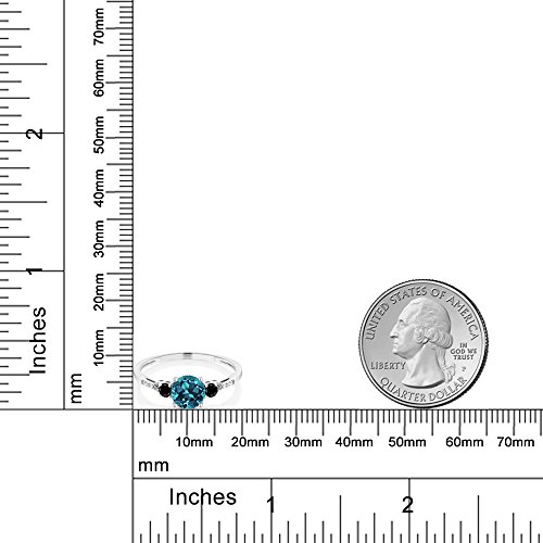 Gem Stone King 10K White Gold London Blue Topaz Black Diamond and White Diamond Accent 3-Stone Engagement Ring For Women (0.93 Cttw, Round 6MM, Gemstone November Birthstone)3