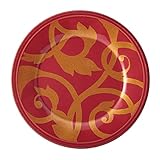Rachael Ray Dinnerware Gold Scroll 8-Inch Salad Plate, Cranberry Red