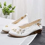 Women Fabric 4cm Medium Heel Shoes Ladies Embroidered Pointed Toe Slip On Pumps Dress Shoes Embroidered Shoes (Color : Green Size : 6.5) (White 8.5)