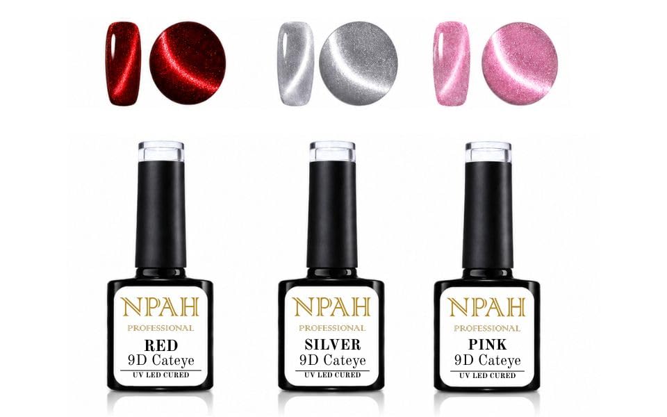 NPAH Cat Eye Gel Nail Polish Set for Pink Brown Glitter Holographic Cat Eye, Salon Gel Manicure and Nail Art DIY at Home, Bright Moonlight (red silver pink cat eye, slik cat eye gel polish)-image-31