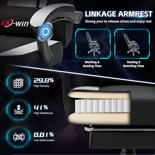 Image of Gaming Chair for Adults with Footrest & Massage Lumbar Support, Ergonomic High Back Gamer Chair, Adjustable Swivel Computer Gaming Chairs with Headrest and Linkage Armrests,Black