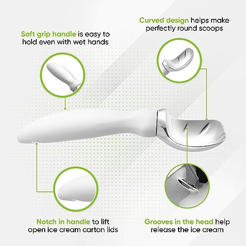 Image of Spring Chef Heavy Duty Metal Ice Cream Scoop with Soft Grip Handle, White