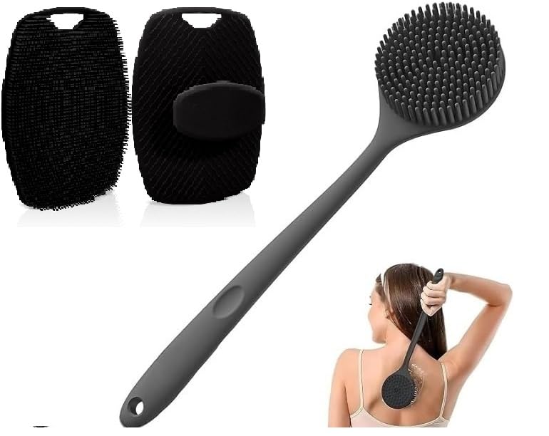Silicone Back Scrubber & Body Scrubber Combo – Long Handle Shower Brush for Deep Cleaning, Exfoliating & Dirt Removal Soft Scrubber for Men & Women – Lather Boosting, Nourishing Skin Care-image-24