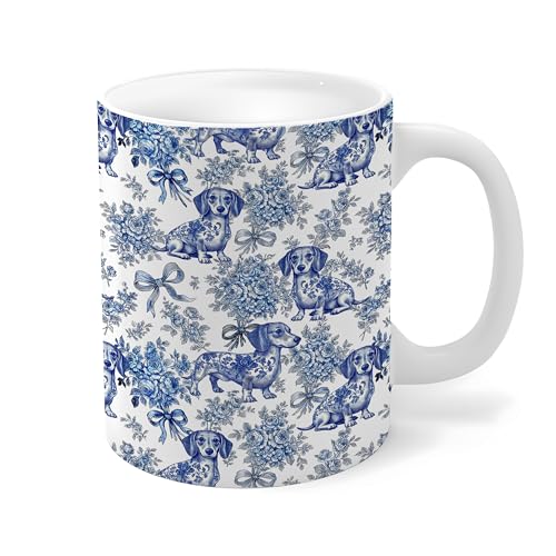 Taza de cerámica azul y blanca 11 oz con asa miniatura 1