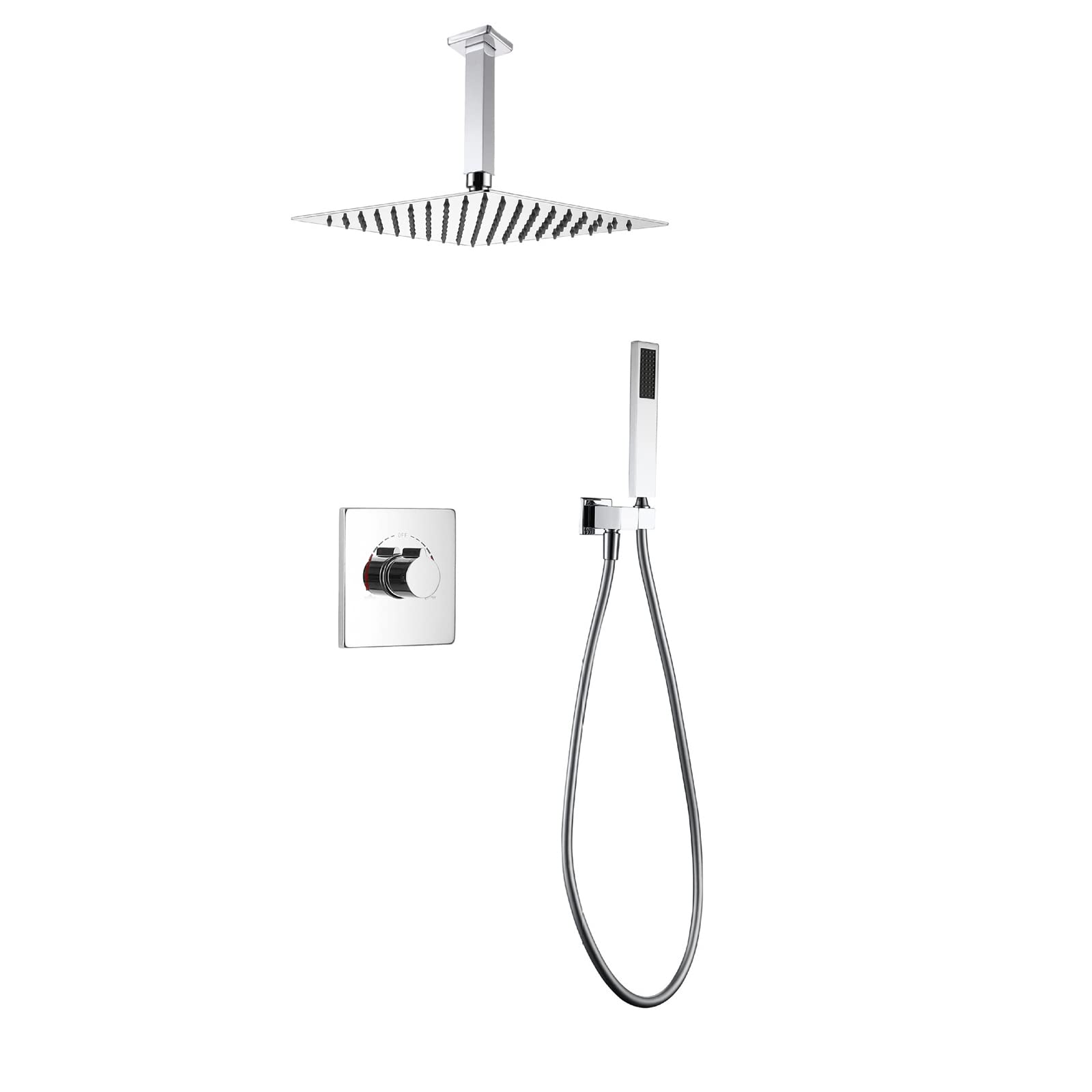 Pommeau de douche effet pluie 25 cm avec mitigeur de douche mural chaud et froid