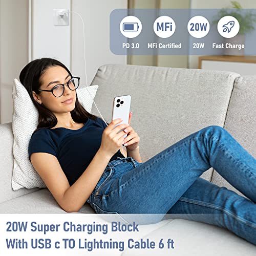 (2Pack)iPhone 14 13 12 Charger Fast Charging With 6Ft Cable,Apple MFi Certified Fast Charger with USB C to Lightning Cable,Type C Fast Wall Plug with Cord for iPhone 14/13/12/11/Plus/Mini/Pro/Pro Max