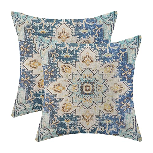Gohdiwh Boho Pillow Covers 18x18 Set of 2, Blue Yellow