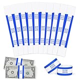 ESSENTIAL 100 Pcs Currency Straps - Bill Wrappers, 7.5 x 1.15 Inches, Money Bands to Organize Bills, ABA Standard Colors, Self-Adhesive ($100 / Blue)