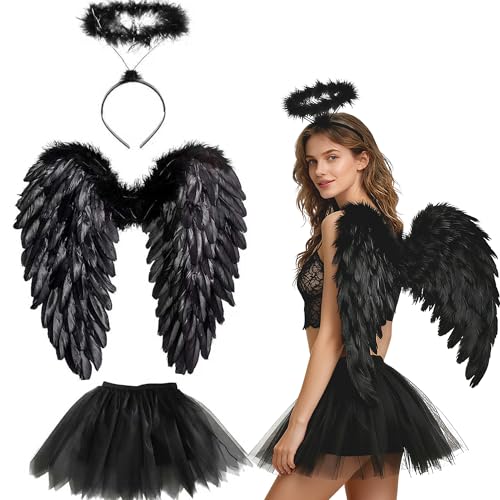 Engelsflügel,Engel Flüge,Engel Kostüm Damen mit Heiligenschein,Engels Flügel Kostüm,Federflügel Engel,Engel Flügel für Damen und...