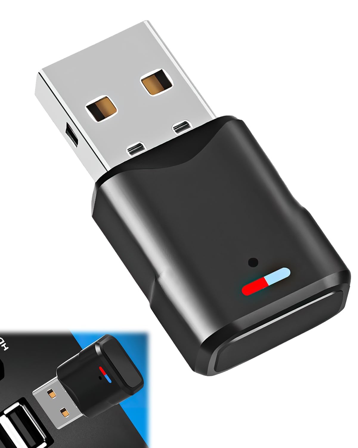 USB Bluetooth 5.3 Adaptador para PS5/PS4/PC/Switch, 3 Mbit/S Baja Latencia Adaptador Bluetooth 5.3 Receptor Transmisor De Audio USB para Macos/Windows/Altavoces/Auriculares, Plug and Play
