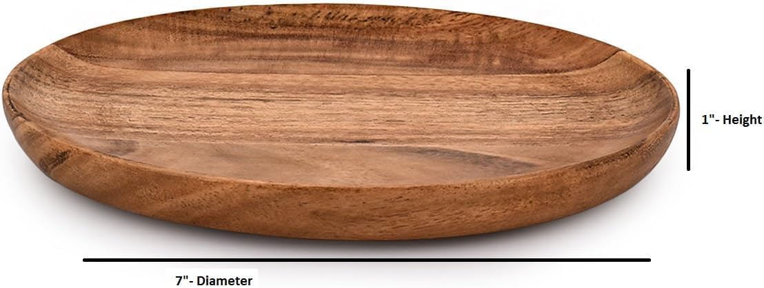 Set 4 Piatti In Legno Di Acacia - Piattini Rotondi 17.78 Cm Per Snack, Dessert E Occasioni Speciali - Foto 10