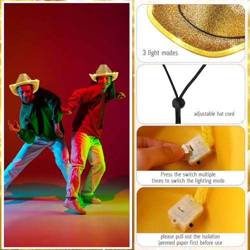 Image of Kigeli 10 Pcs Lights LED Cowboy Hat for Adult LED Flashing Hat for Western Cowboy Women Men Role Play
