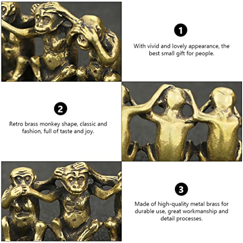 TOYANDONA 3pcs Copper Monkey Statues, Ornaments, Office Desktop Fish Tank Decor, don't Listen Gesture Ornaments - Image 4