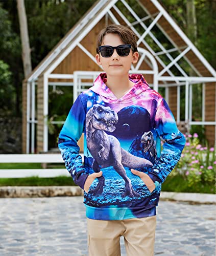 Uideazone Teens Boys Girls Galaxy Dinosaur Hoodies Sweatshirt Cool Graphic Pullover Hoodie Funny Hoodies For Boys #TOP2