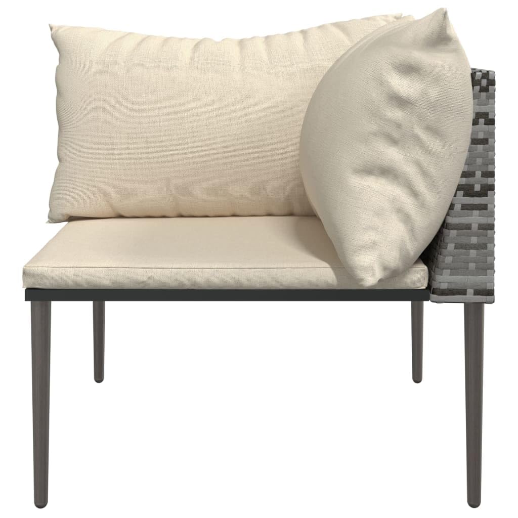 Divano angolare da giardino con cuscino, in polyrattan, grigio